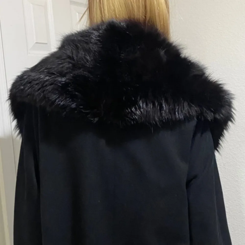 Vintage CAPELLA A Luxurious Fabric Fur Collar Black Open front Long Coat Size undefined - Image 8