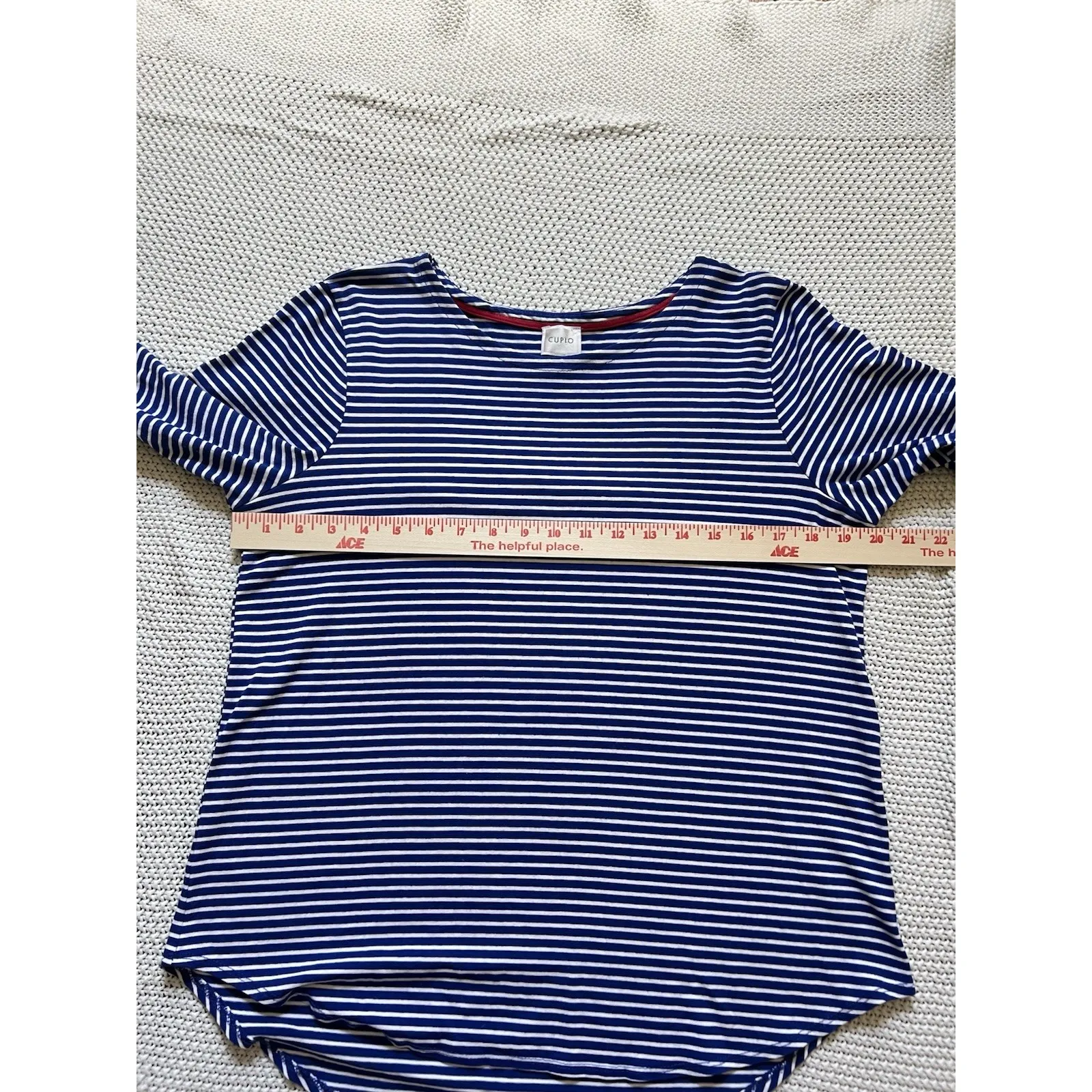 Cupio Women's XL Blue White Striped Short Sleeve Casual Pullover Shirt Stretch - Image 6