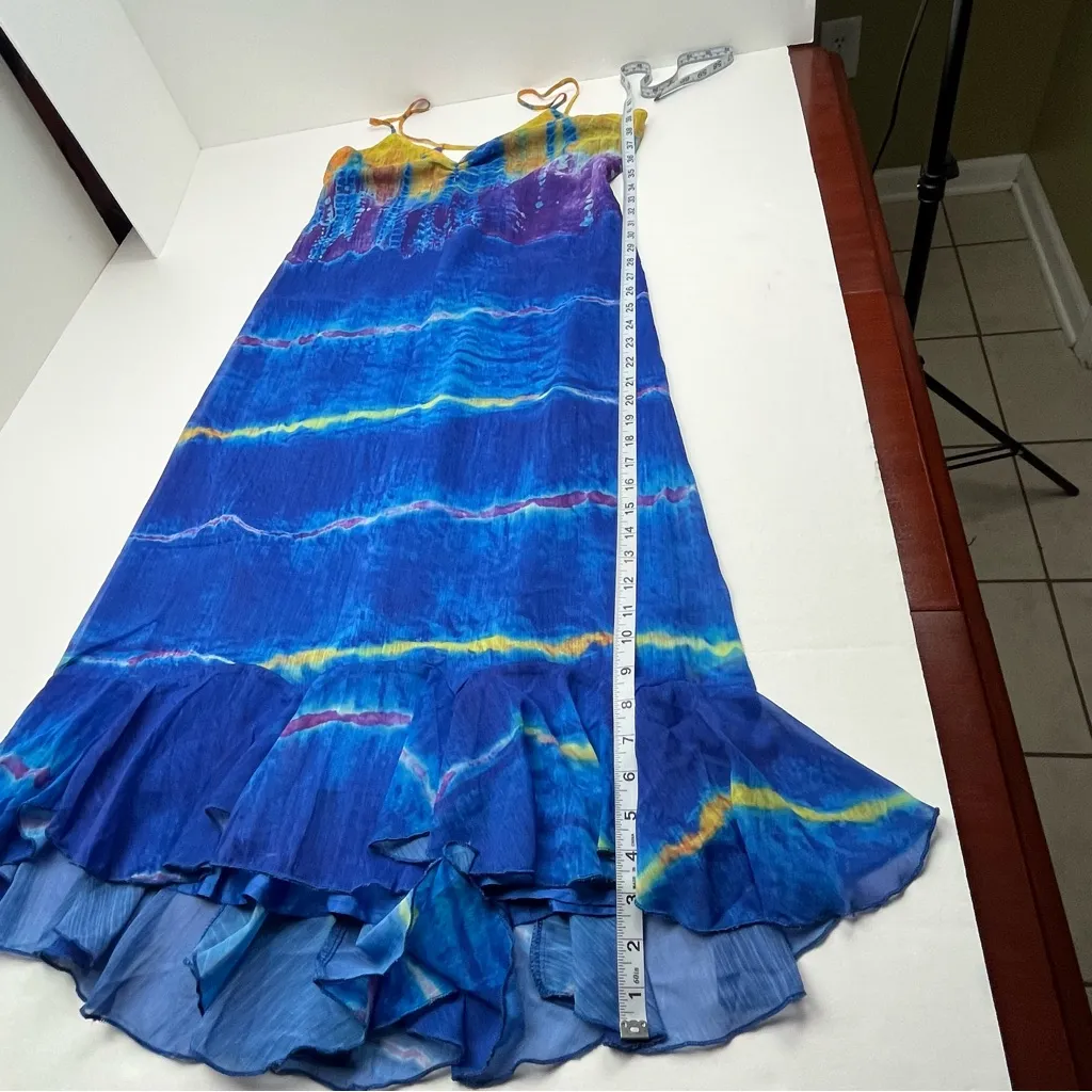 Betsey Johnson Womens Size 12 Rainbow Water‎ Spaghetti Strap Midi Dress Blue NEW - Image 11