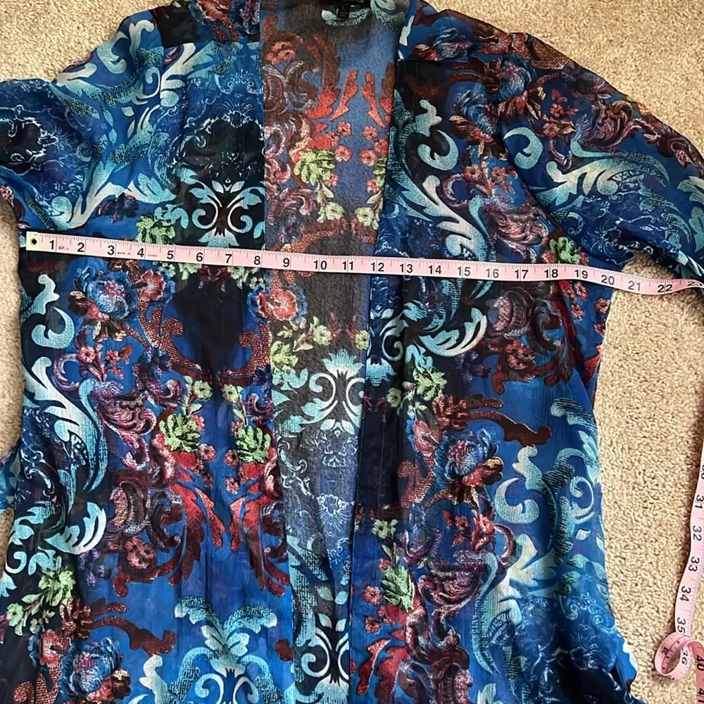 Full Length Long Sleeve  Sheer Blue Paisley Robe/Coverup  Size L - Image 9