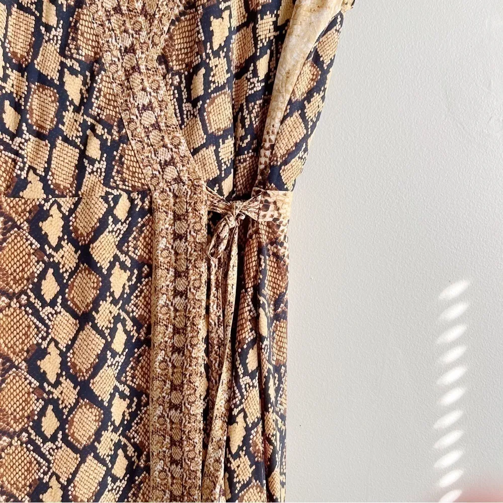Joie Bethwyn Snakeskin‎ Print Wrap Mini Dress in Fading Sun Brown, Size Small - Image 6
