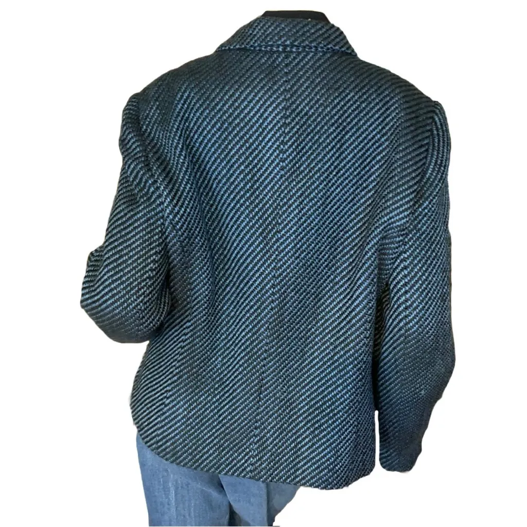 VINTAGE Y2K SAG HARBOR BLUE & BLACK HERRINGBONE BLAZER W/VELOUR FLORAL PINS (14) - Image 5