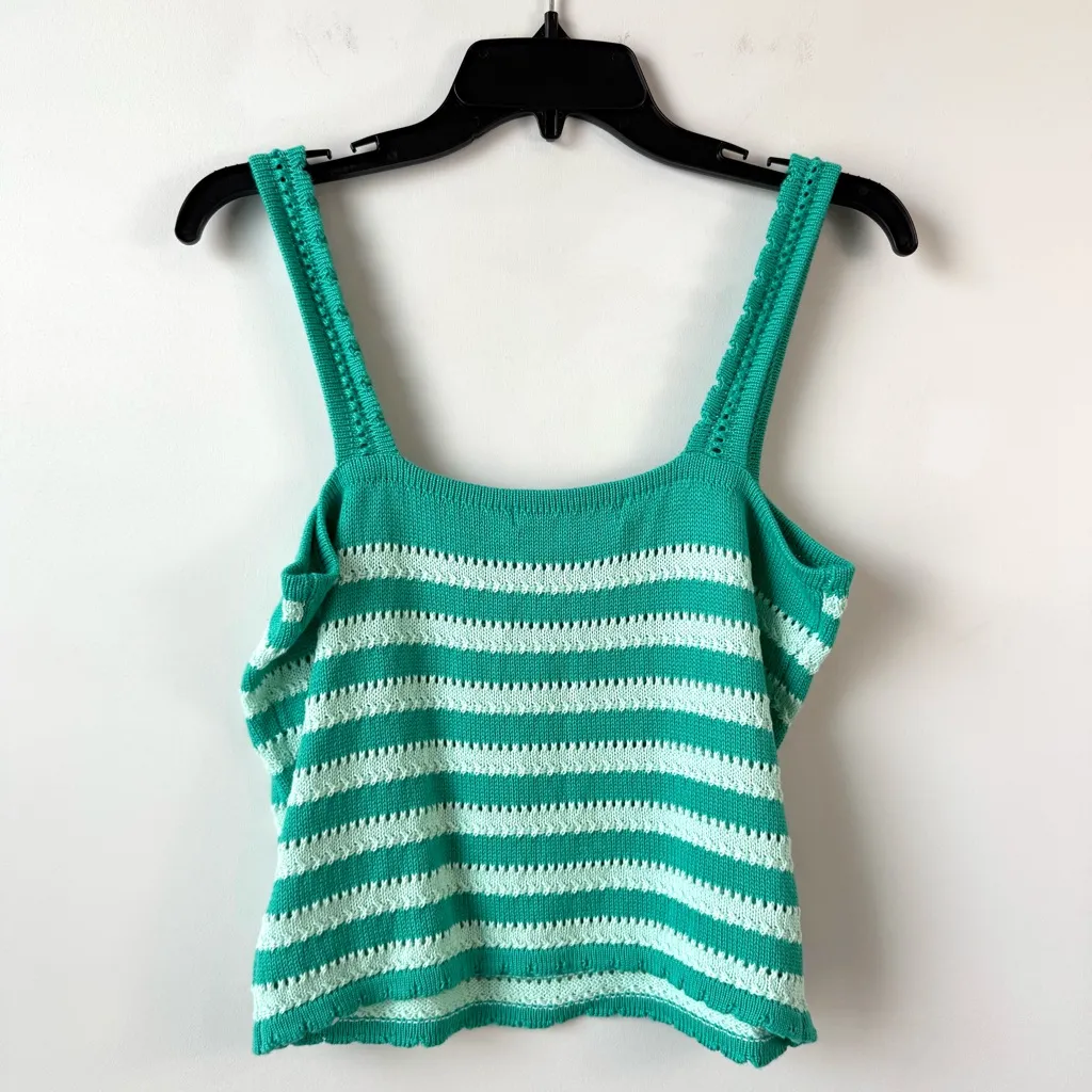 Anthropologie Flat White Knit Crop Tank Top Green M - Image 7