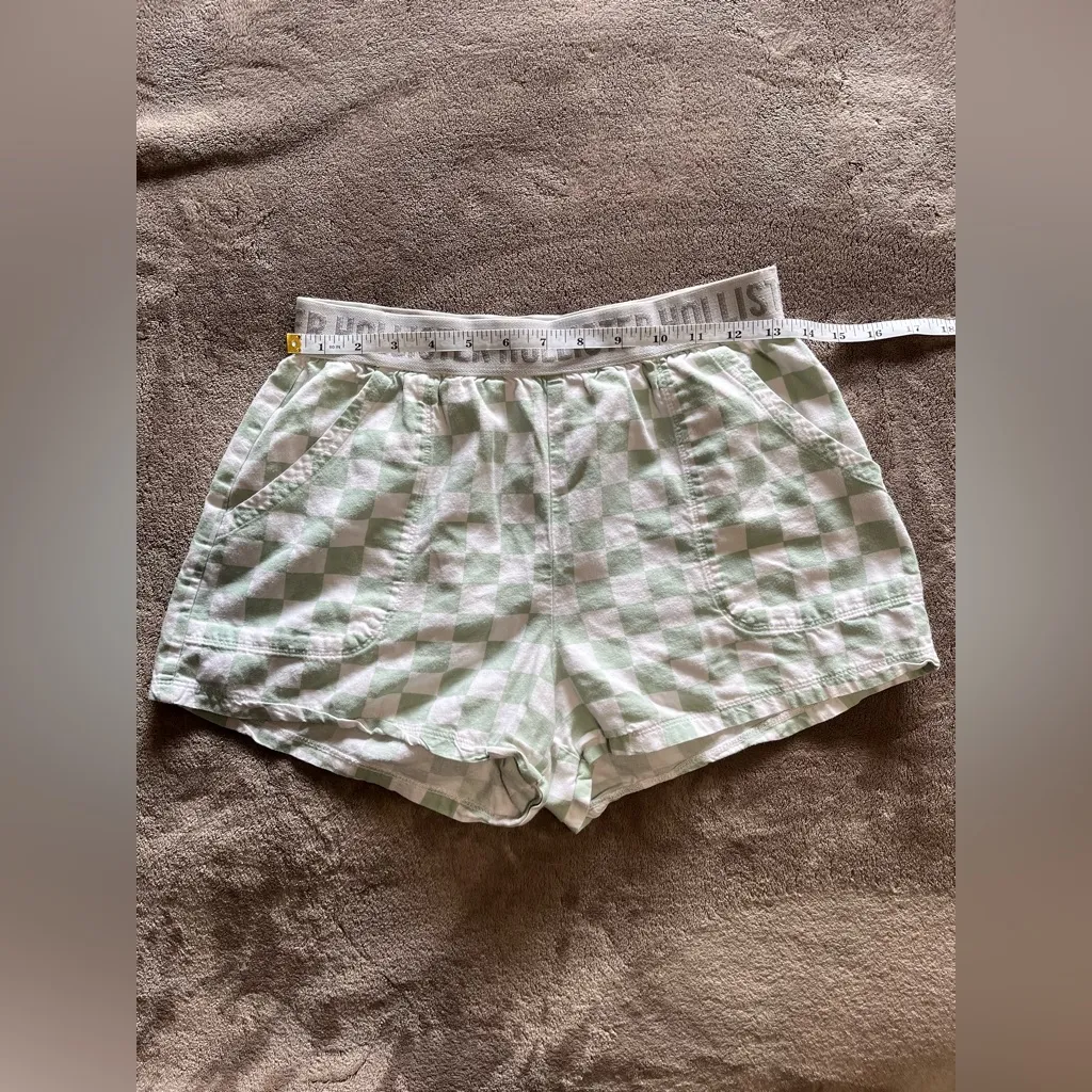 HOLLISTER Sleep Shorts Checkered Pockets Green & White Women’s Sz S EUC - Image 5
