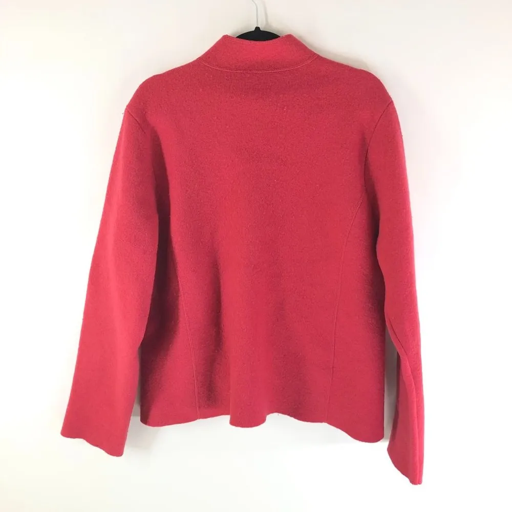 Eileen Fisher Womens Boiled Wool Jacket Full Zip Pockets Red L - Image 3