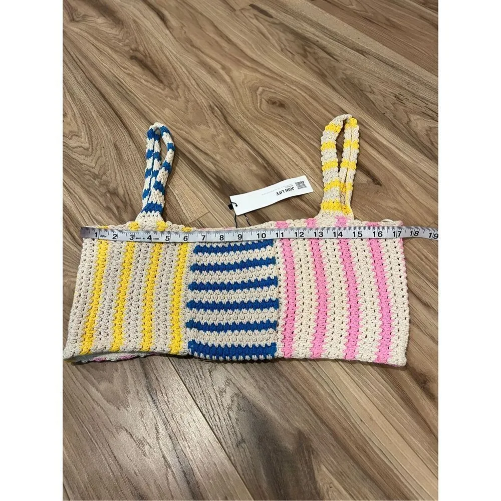 Zara NET Multi Color Crochet Striped Knit Crop Top sz M - Image 3