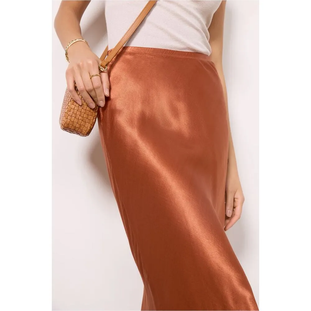 MICHAEL STARS Skirt SZ Medium Leila Bias Cut Midi NWOT Toffee Satin Pull On NEW - Image 3