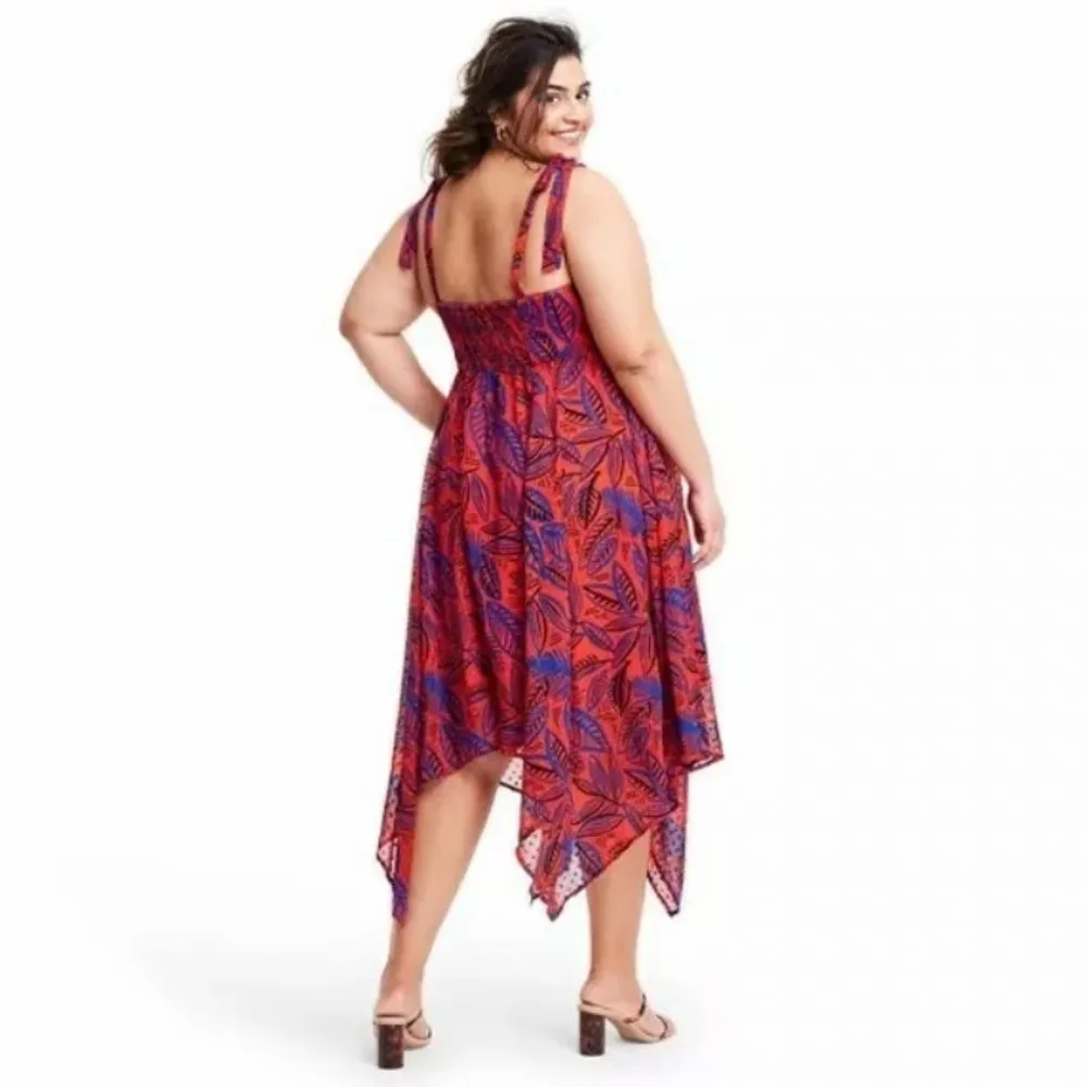 Alexis For Target Dress Size 2X Tropical Leaf Tie Strap Asymmetrical Orange NWT - Image 3