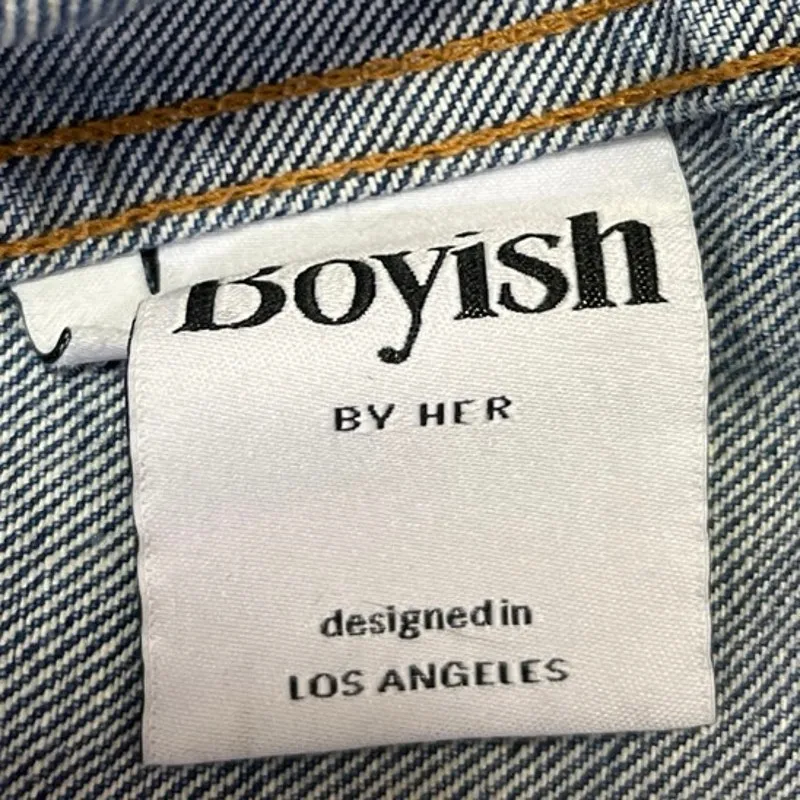 Boyish Blue Medium Wash Distressed Button Down Cropped Denim Jean Jacket Size M - Image 5