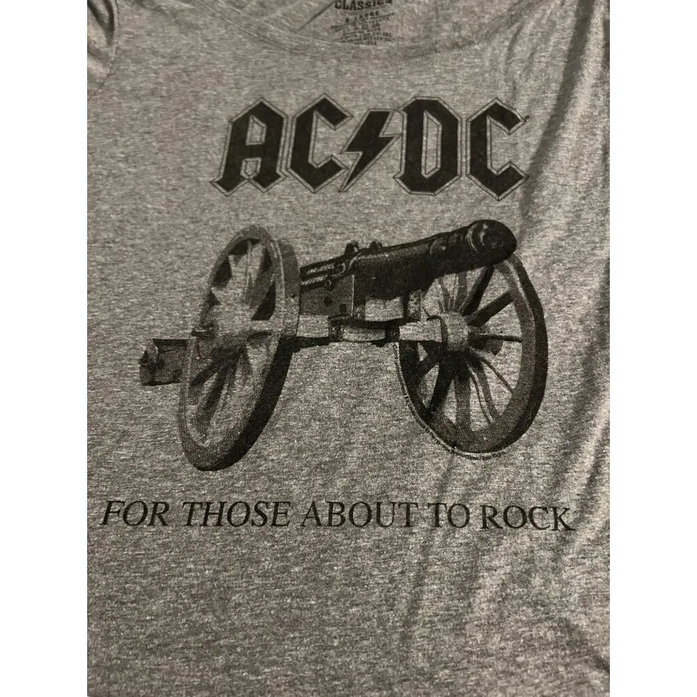 AC/DC For Those About to Rock Shirt Long Sleeves Canon Gray Burnout Fabric Sz XL - Image 2