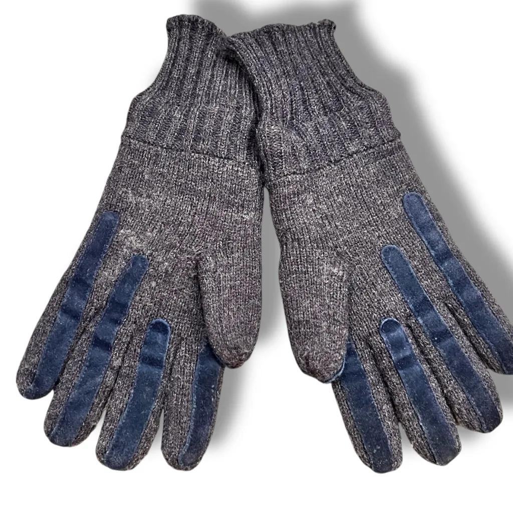 Aris Country Knit Lined Black Leather Gloves Gray - Image 2