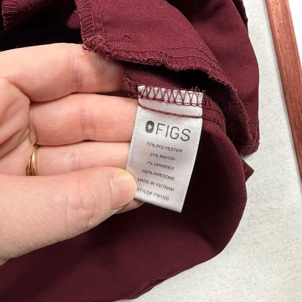 FIGS Casma Three Pocket Scrub Top XXS Burgundy Technical - Image 7