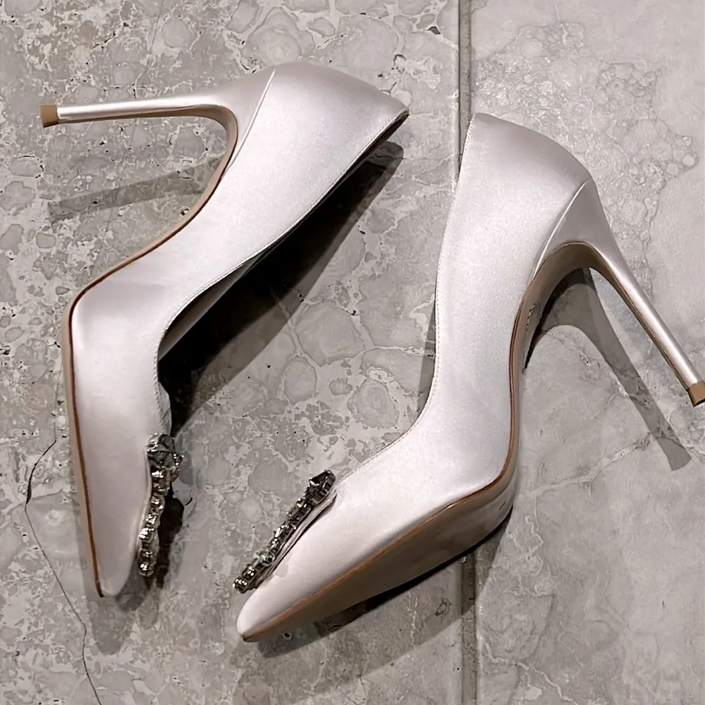 Sophia Webster Margaux Embellished Pointed Toe Pumps in Ivory Satin, Size 38 NEW White - Image 7