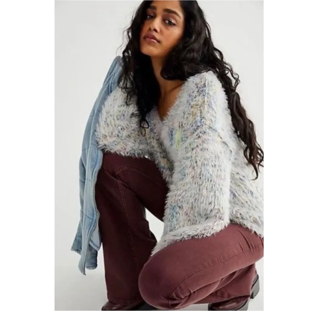 Free People Balloon Sleeve Fuzzy Gelato Pullover Sweater Pastel Rainbow Small - Image 4