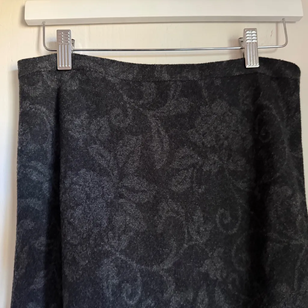 Ann Taylor Dark Gray Floral Wool A-Line Skirt 4 Asymmetrical Peplum Cottage Goth - Image 2