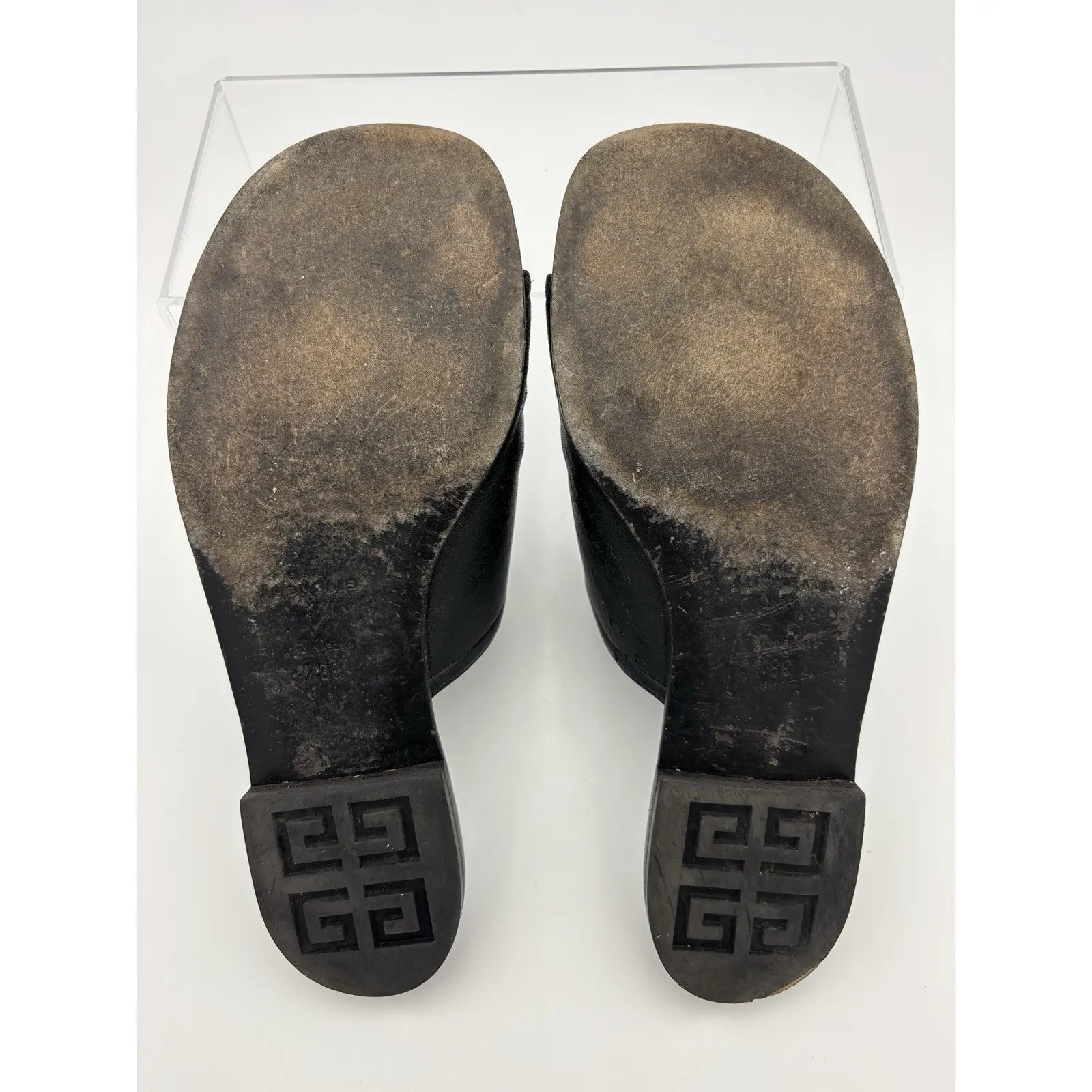 Authentic Givenchy Slides Flat Sandals Black Leather Mesh Logo Size 38.5 / 8.5 - Image 7