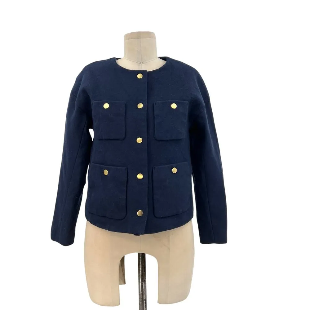 J. Crew Relaxed Lady Jacket in Double Serge Wool Navy Blue‎ Size 2 - Image 3