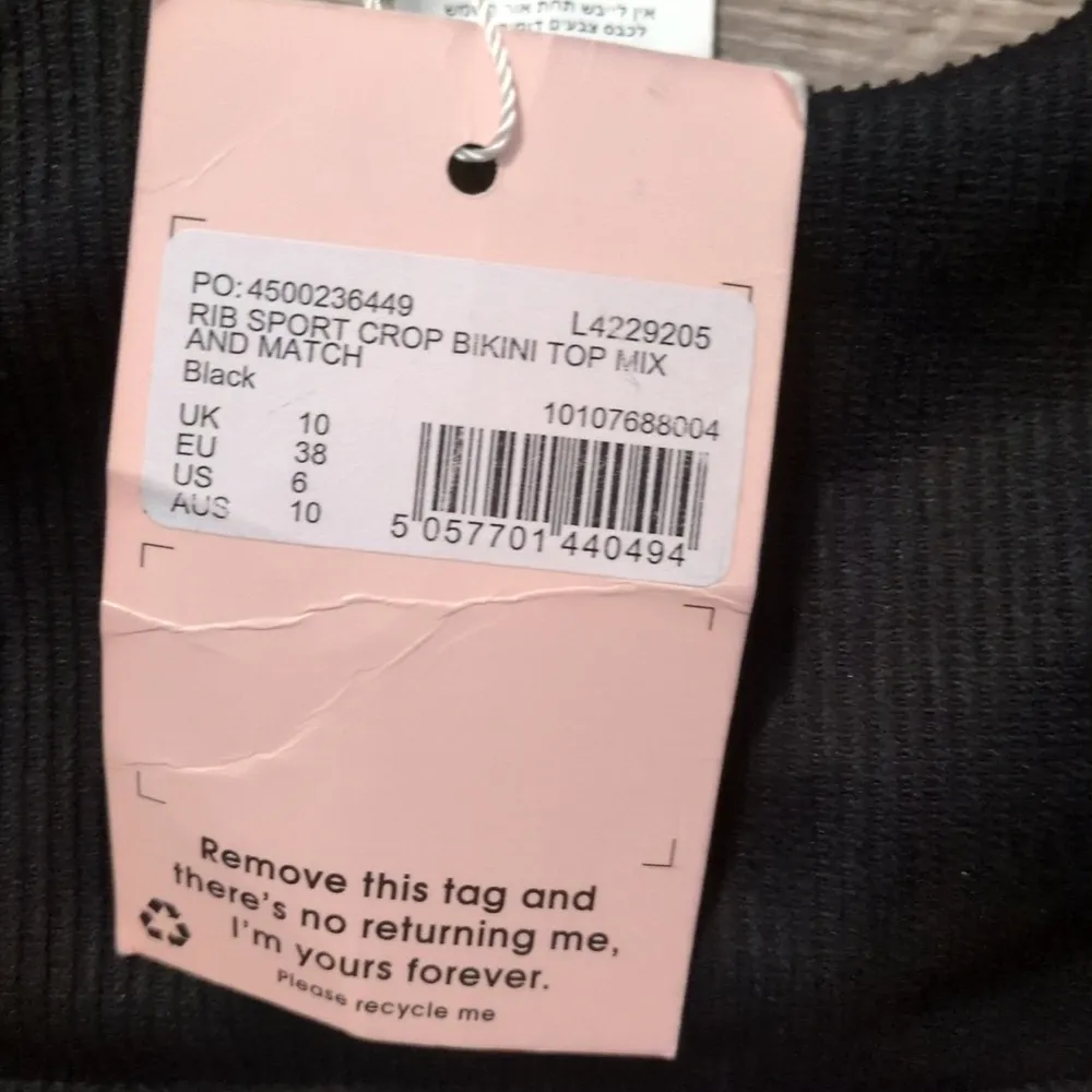 Missguided Black Rib Sport Crop Bikini Top Size 6 - Image 3