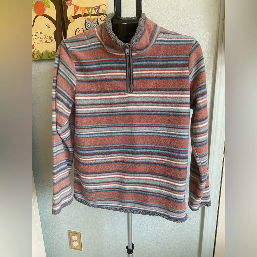 North River Outfitters Women's 1/4 Zip Sweater Striped Sherpa Hem Lined Medium Pink - Image 3