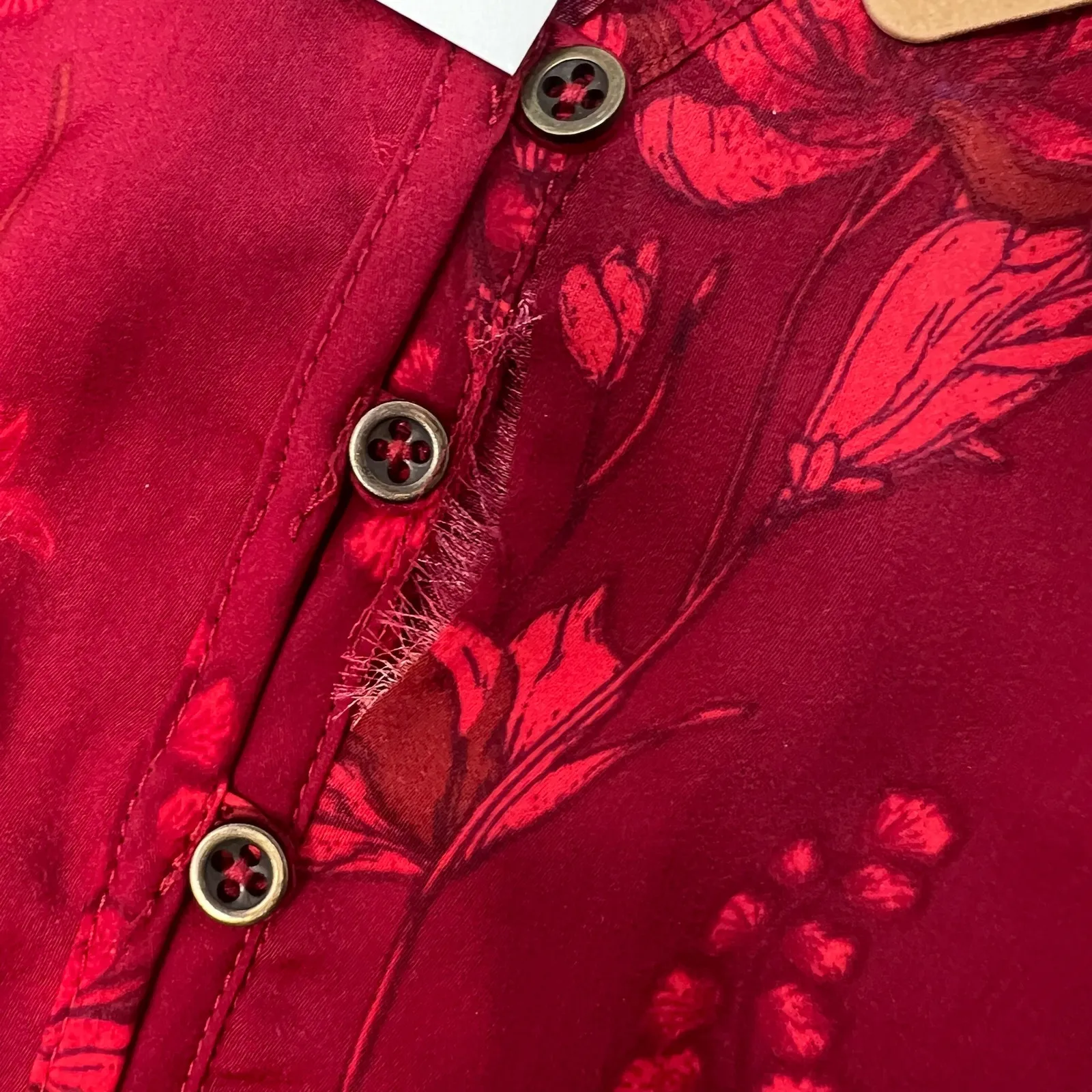 Mason & Belle Kara Peplum Blouse Red Floral Smocked Long Sleeve L NWT Indie Boho - Image 5