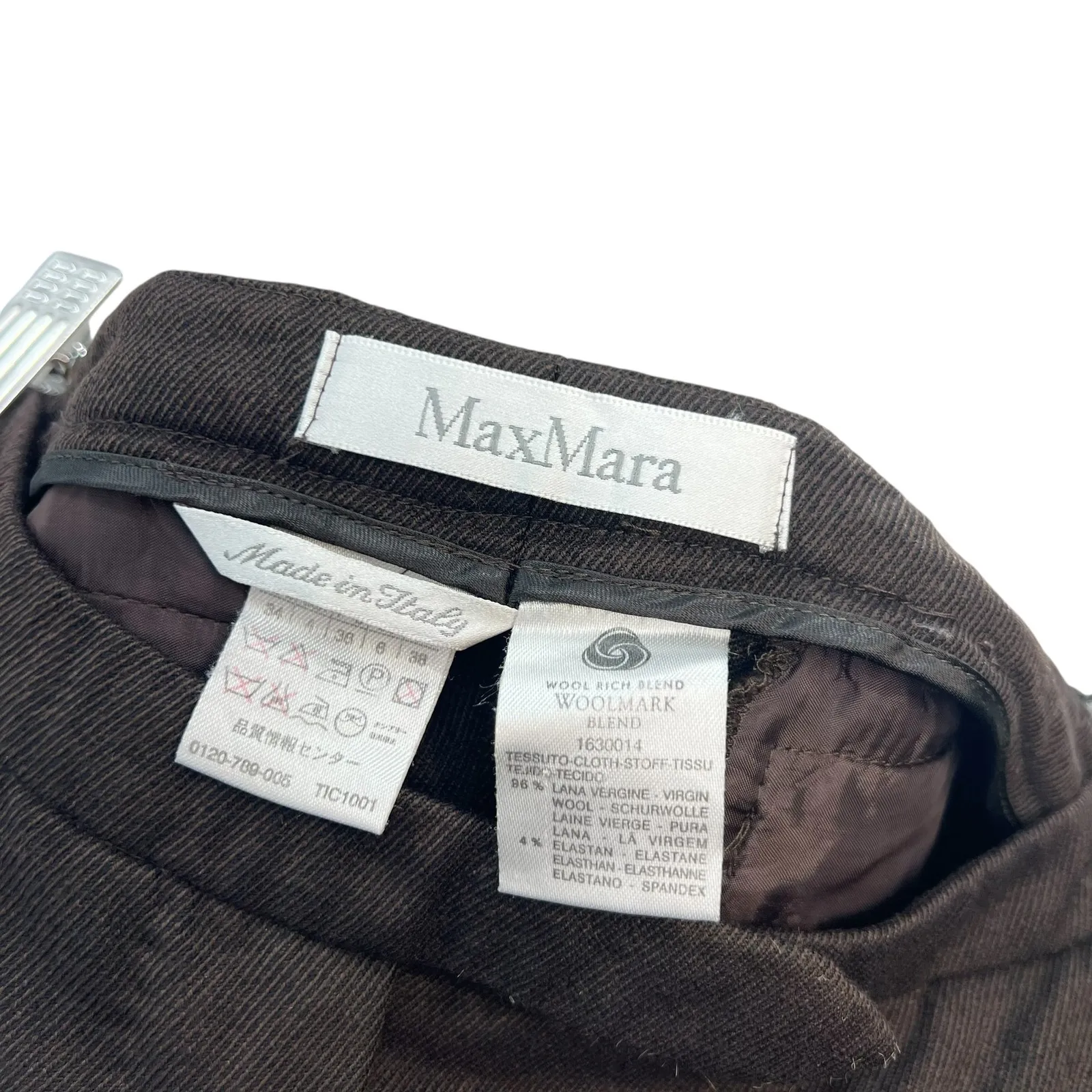 MaxMara Trouser Dress Pants Wool Back Zip Pockets Brown Size US 4 - Image 10