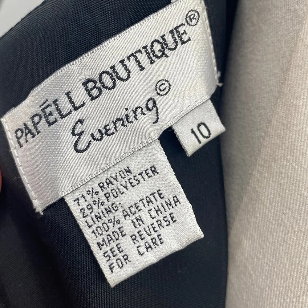 Vintage 90s Papell Boutique Mini Cocktail Dress Beaded Drop Waist Black Silver 6 - Image 8