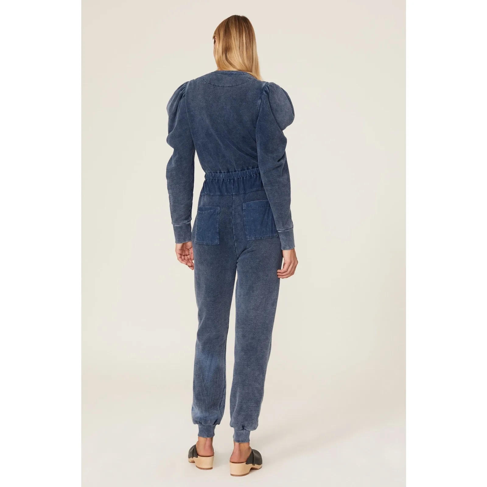 ULLA JOHNSON Blue Fleece Jersey Cotton Sadie Puff Shoulder Jumpsuit Size Medium - Image 3