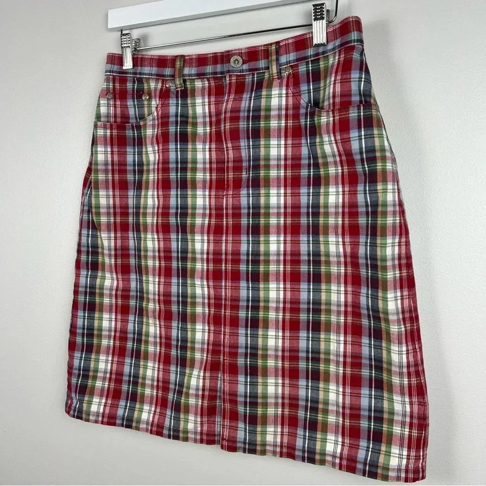 Eddie Bauer Skirt Size 10‎ Plaid Knee Length Pockets Front Zip 100% Baumwolle - Image 4