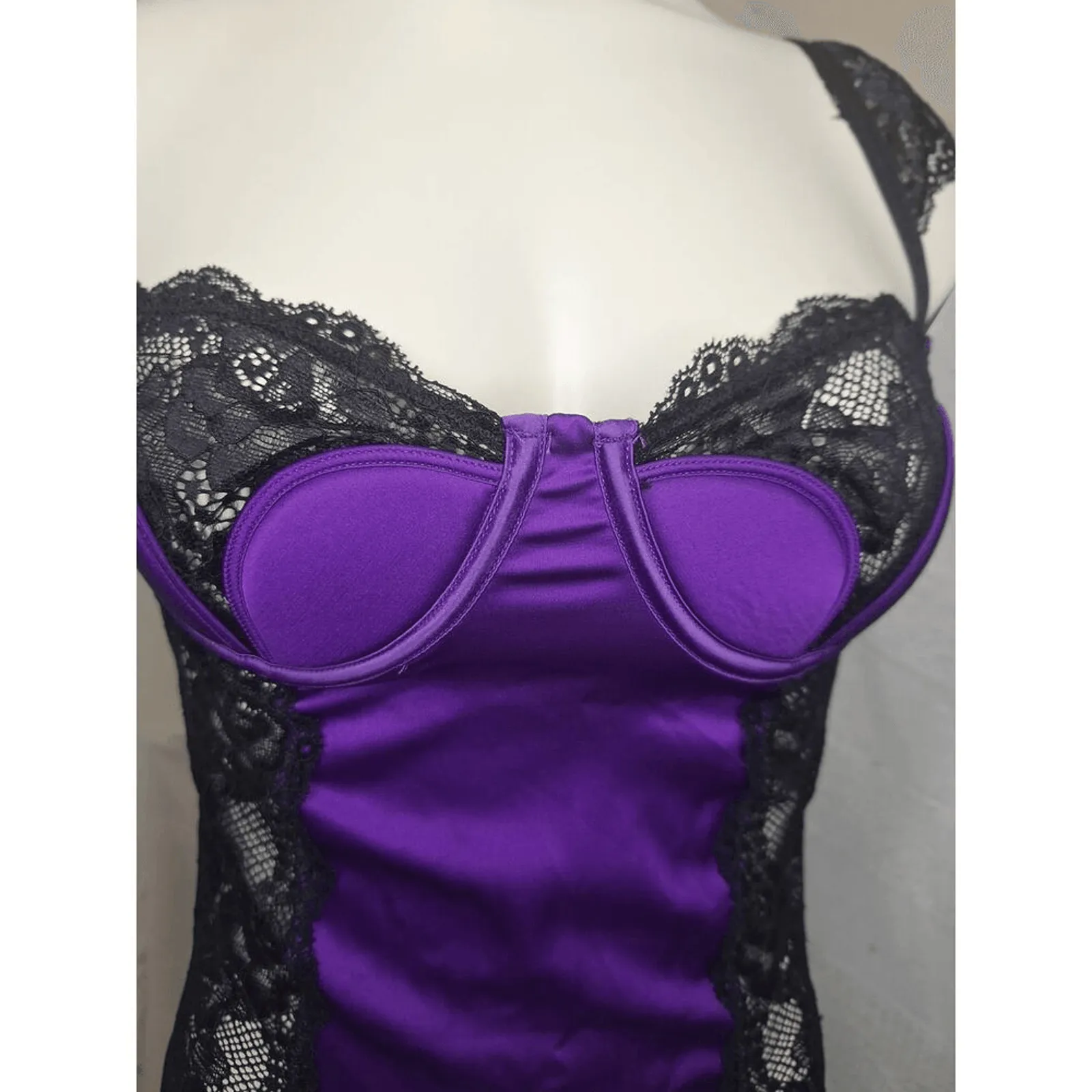 Fredericks of Hollywood Women's Small Ilana Body Suit Purple Black Sheer Lace - Image 3