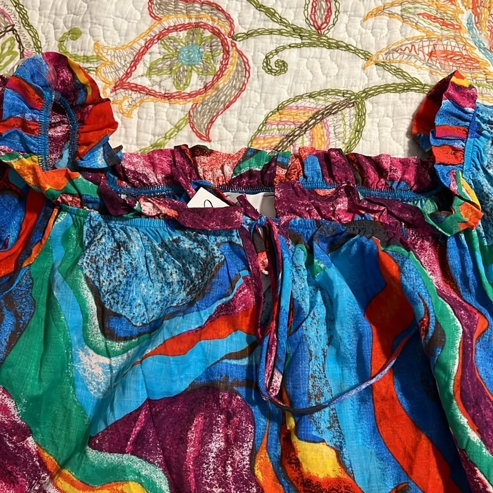 Verxy plus size 2XL off the shoulder multicolor top vacation Cruisewear bright Blue - Image 9