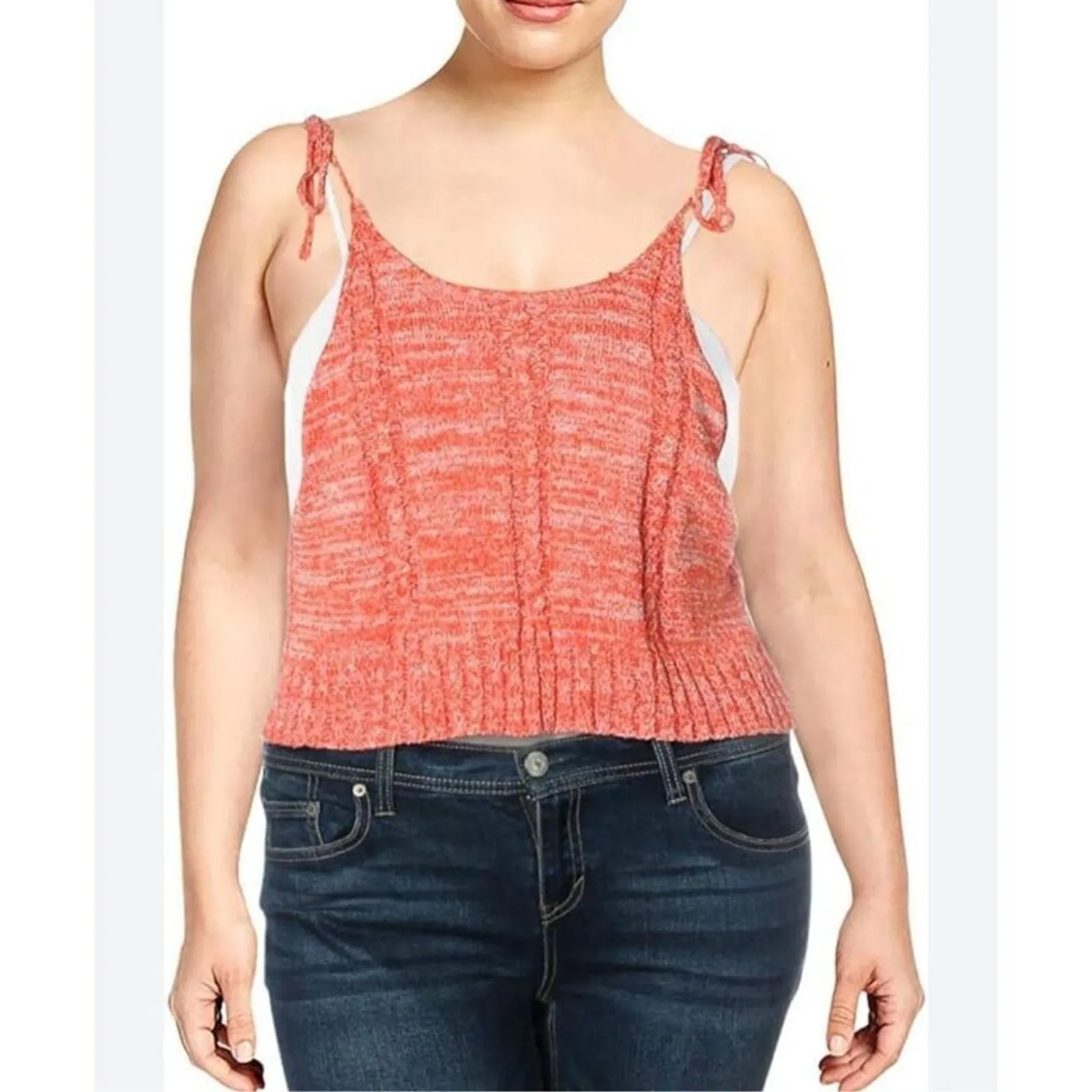 Free People Bombshell Cropped‎ Knitted Sleeveless Top Orange sz Small - Image 9