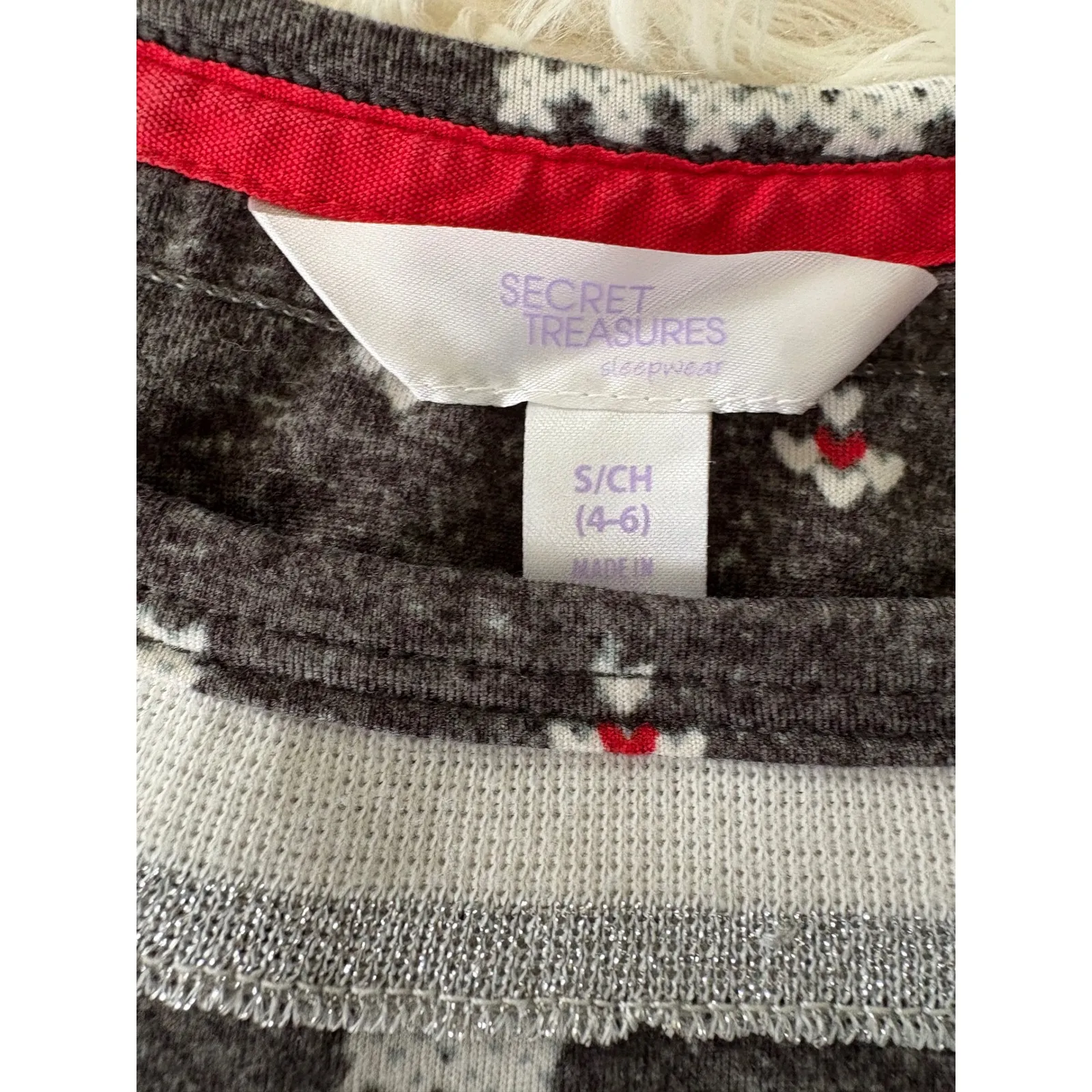 Secret Treasures Christmas Reindeer Pajama Set Sleepwear Gray Red S 4-6 - Image 3