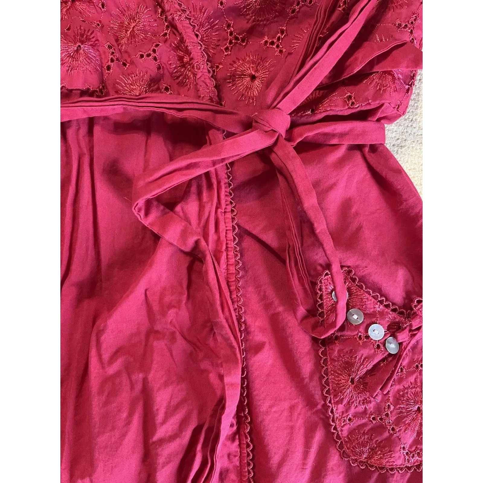 lilka anthropologie Red Wrap Dress Size Small Eyelet Pockets Cotton Casual - Image 5