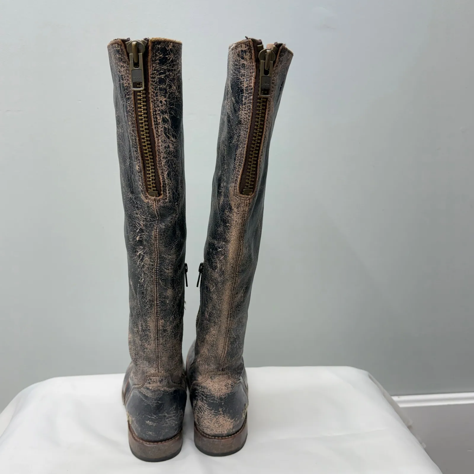 Bed|Stu BedStu tall leather black brown distressed riding boots women's 8.5 - Image 4