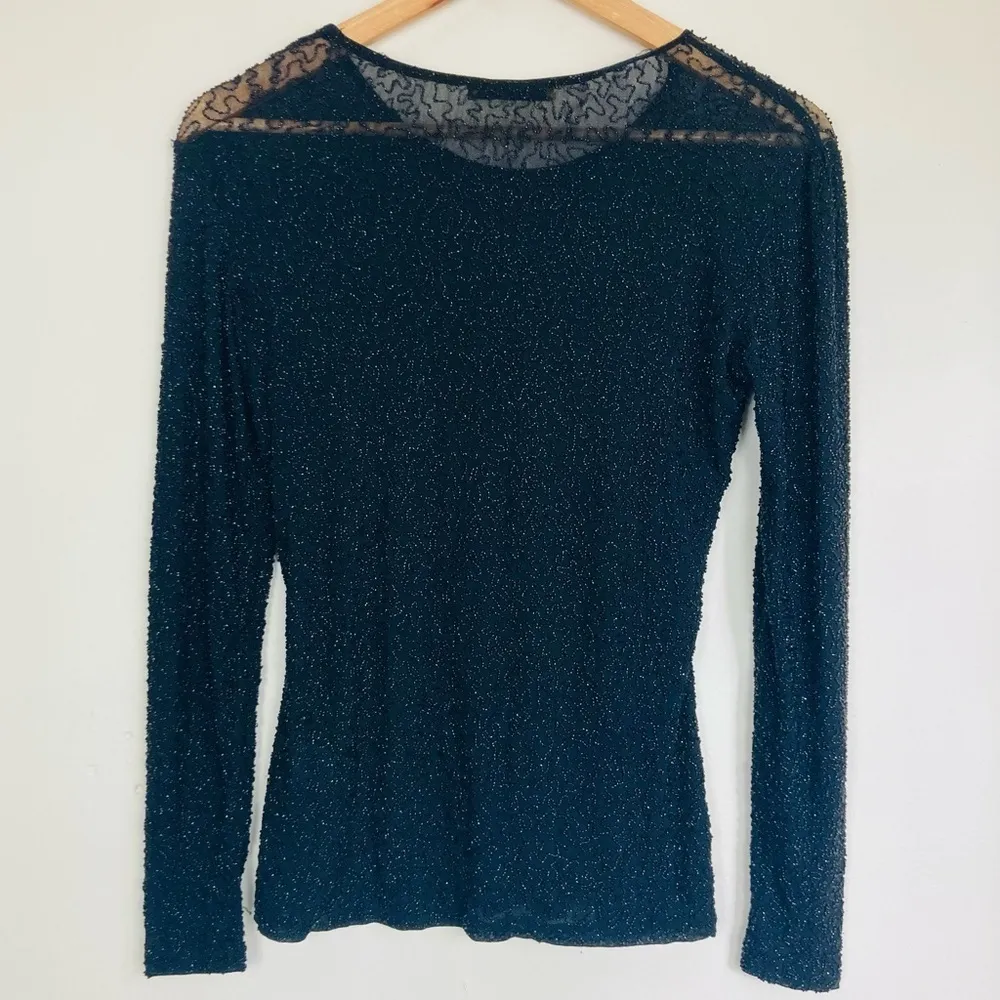 Vintage 90s gold label Donna Karan Signature sheer beaded long sleeved top. Med - Image 7