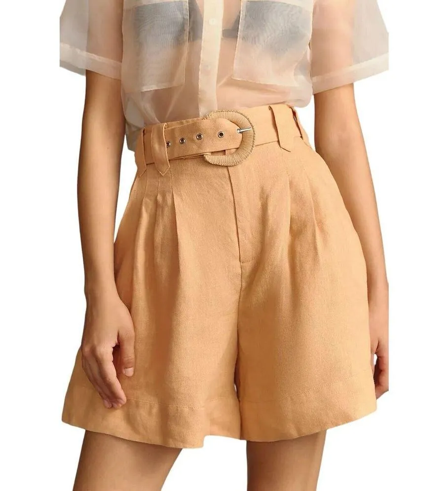 Farm Rio Pleated Front Tailored Linen Shorts Beige Women's Size Large NWT $145 - Image 3