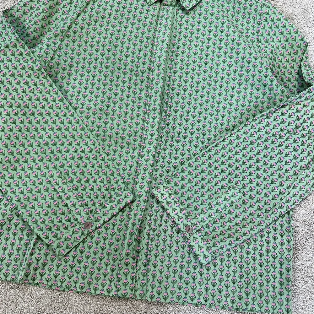 Jujus’ Amuse Women’s Cotton Button Down Shirt Longsleeve Tulip Print Spring L Green Size L - Image 6