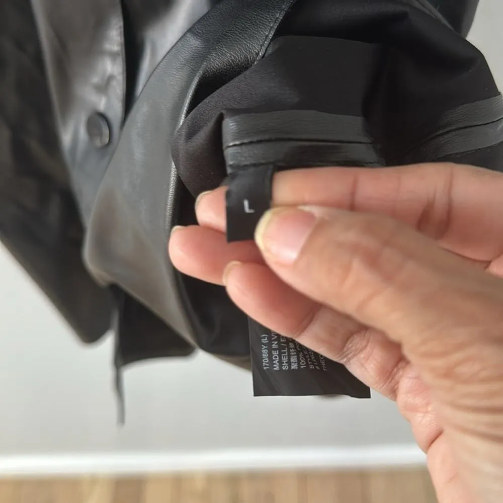 Theory Women's Faux Leather Button Dress 40" Length Black Missing Belt. - Image 6