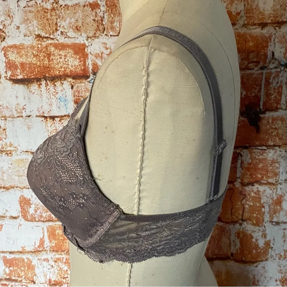 Victoria’s Secret Lined Demi Dream Angels gray purple lace bra 34DD 36D - Image 3