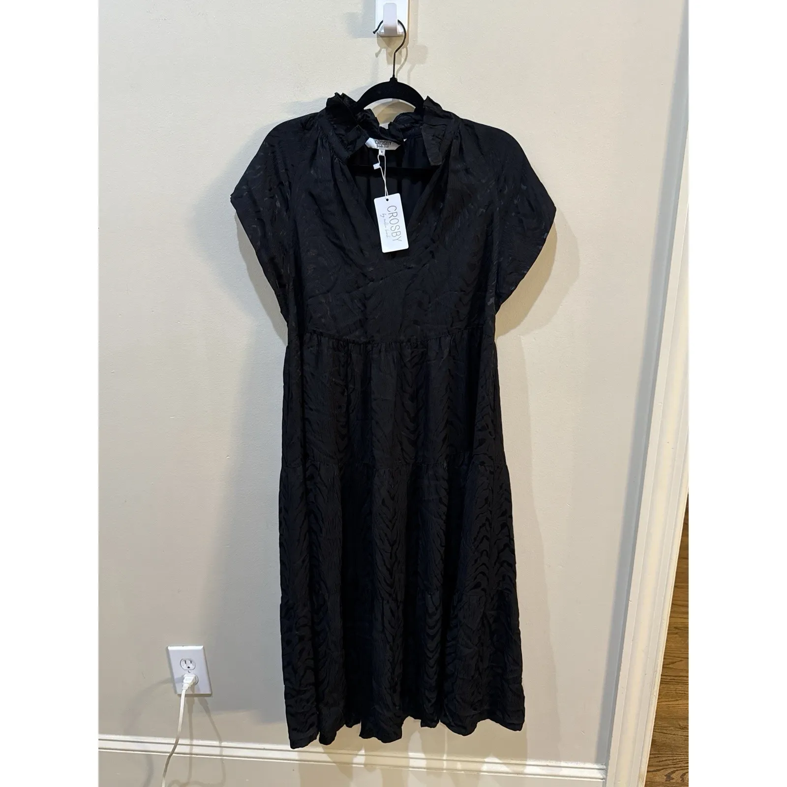 Crosby by Mollie Burch Watts Black Midi Dress Size Medium retail $292 Ruffle - Image 2
