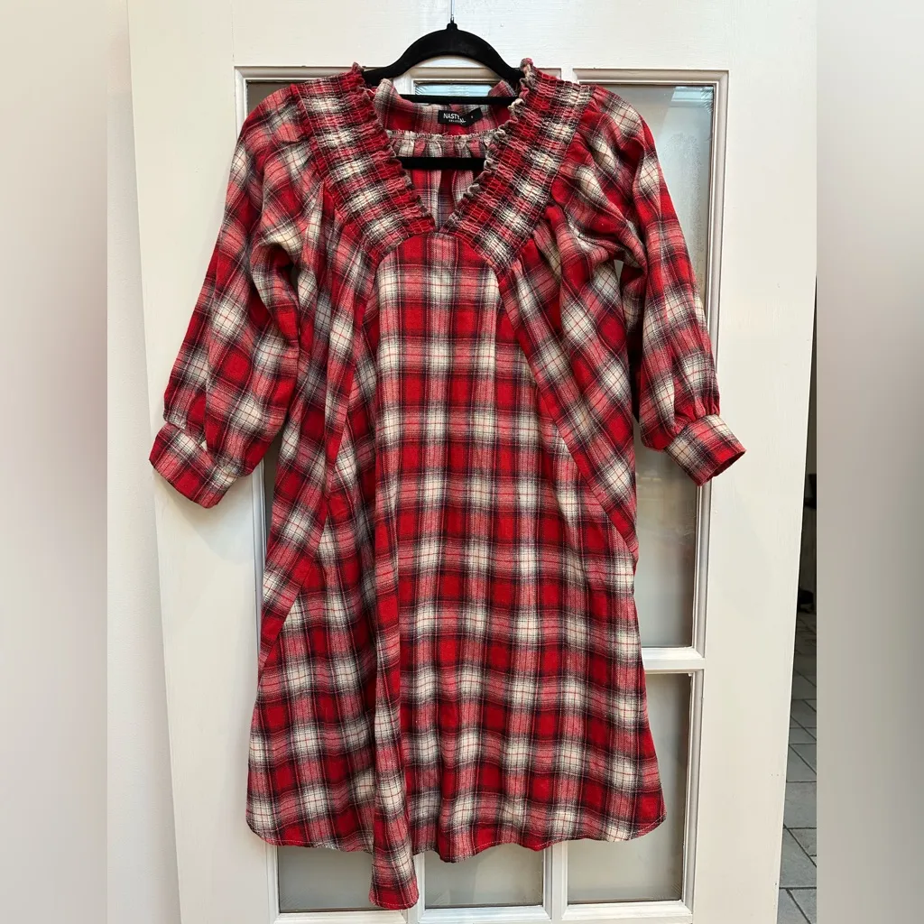 Nasty Gal Red Plaid Flannel Off-Shoulder Oversized Shirt Dress Size Small S - Image 12