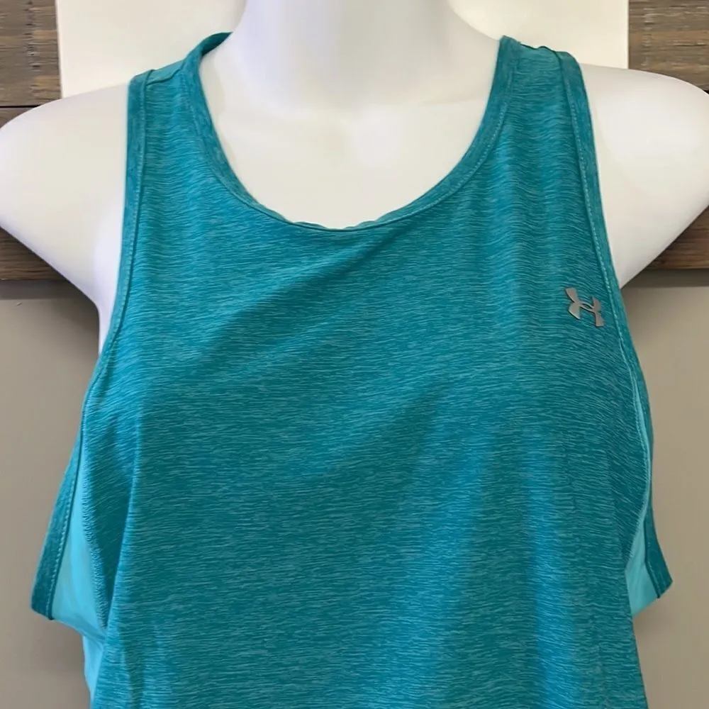 Under Armour Women’s Heather Turquoise Razorback Tank Top with Mesh Panels-Small - Image 2