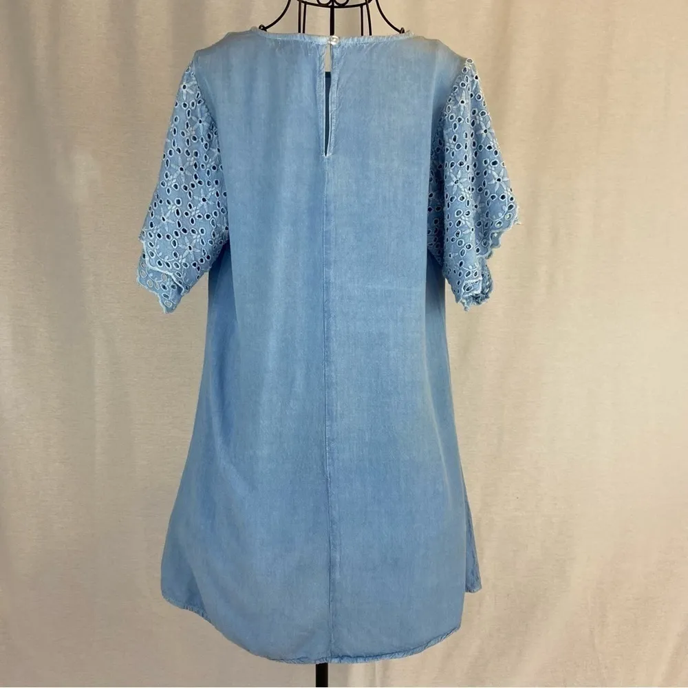 Eyelet Sleeve Pale Denim Chambray Blue Mini Dress by Style Envy Fairy Feminine - Image 6