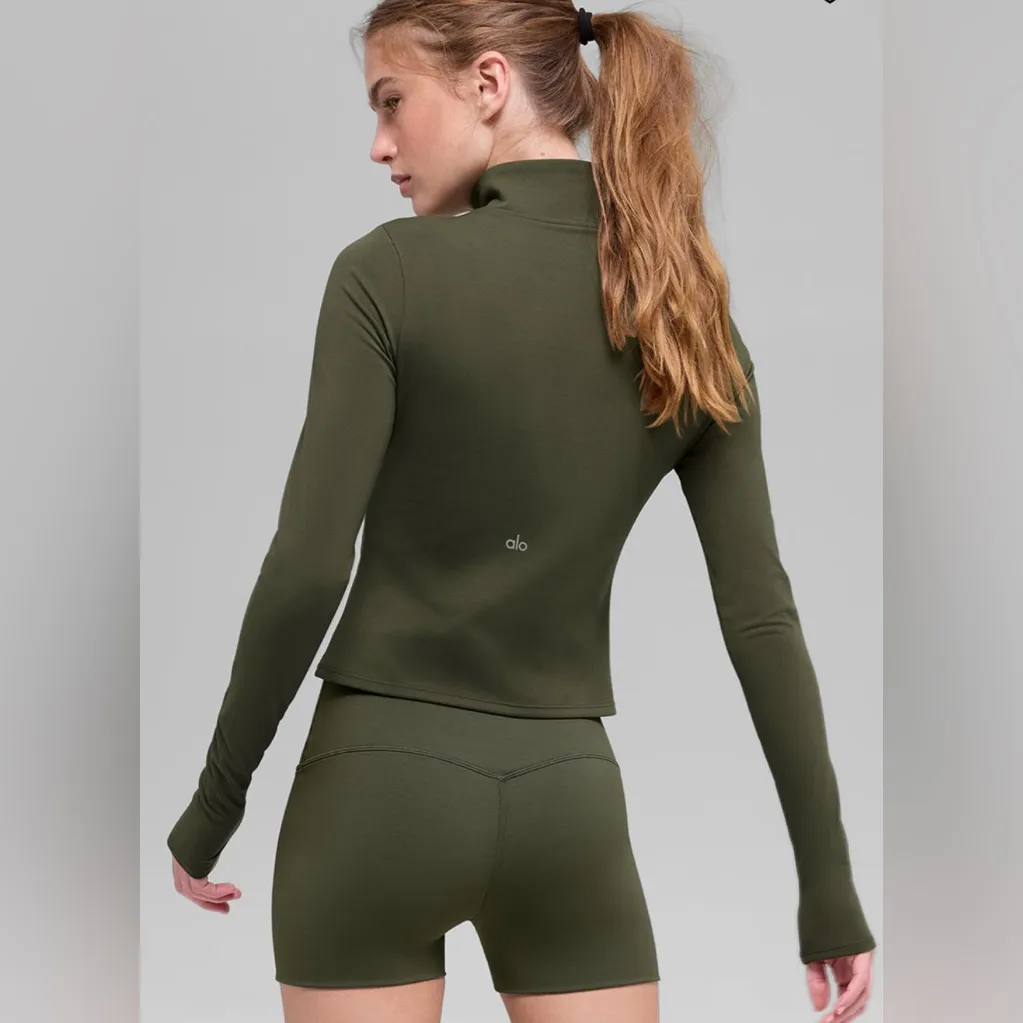 ALO Yoga Softsculpt Precision 1/4 Zip Long Sleeve Clover Green Size M - Image 5