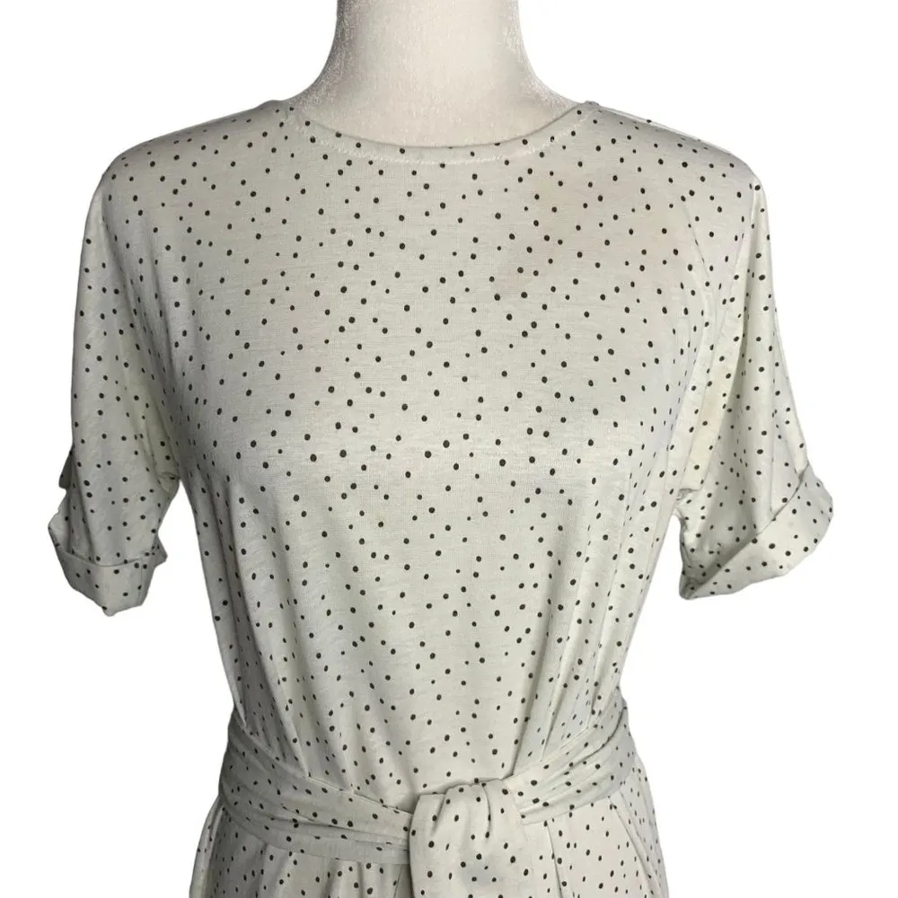 Vintage Handmade Polka Dot Dress Cardigan S White Belt Pullover Keyhole Elastic - Image 2