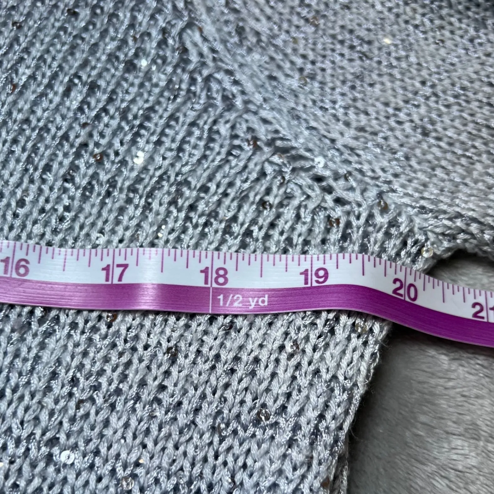 Liz Claiborne V Neck Sweater Womens XL Silver Sequin Long Sleeve Knit Sparkly - Image 8