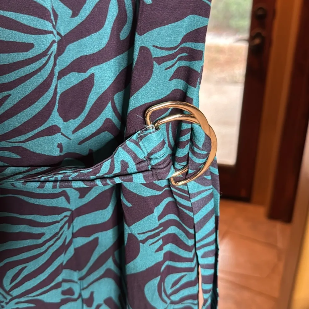 Karina Grimaldi Rhode Print Dress Teal & Purple Zebra Animal Print Size Medium - Image 5