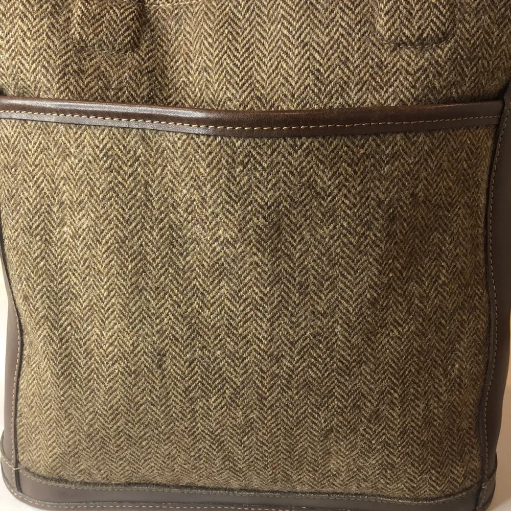 Vintage COACH Bleeker Brown Tweed Herringbone and Leather Tote Shoulder Bag 9961 - Image 2