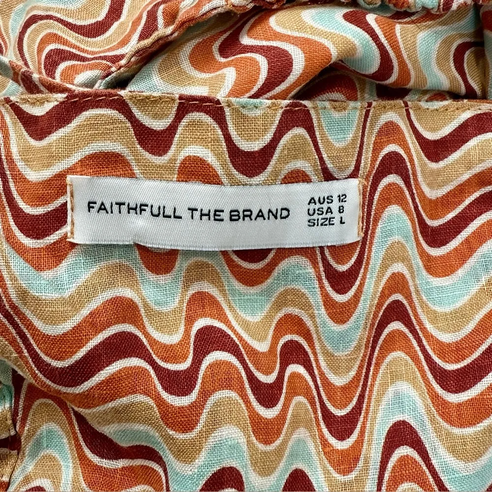 Faithful the Brand Ottica Cropped Zigzag Printed Linen Halter Neck Top Large - Image 7