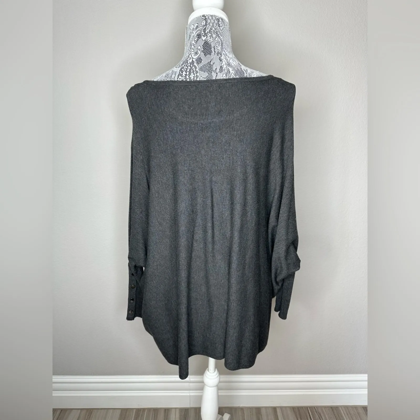 ALFANI Womens Boatneck Poncho Asymmetrical Hem Dolman Sleeve Studded Sweater XS Gray - Image 4